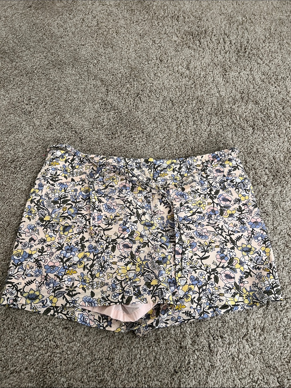 LOFT Pink Floral Drawstring Skort with Blue & Yellow Accents